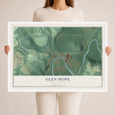 Map of Glen Hope, Pennsylvania, 24 x 36 inch print in a white wood frame