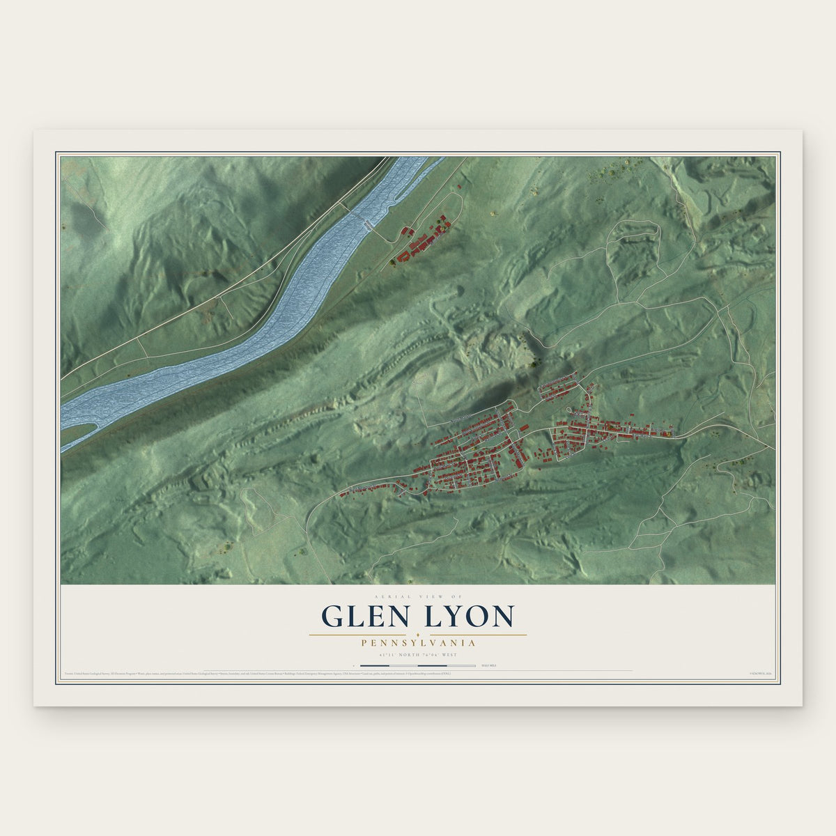 Glen Lyon, Pennsylvania map print, the full design