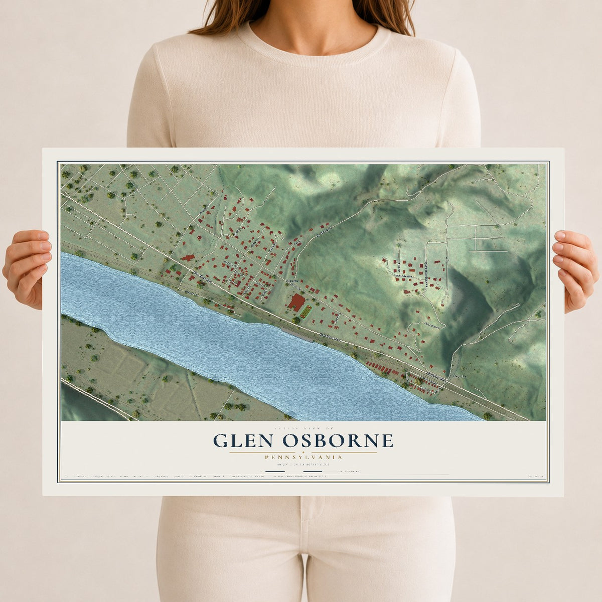 Map of Glen Osborne, Pennsylvania, 12 x 18 inch unframed archival matte print
