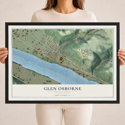 Map of Glen Osborne, Pennsylvania, 18 x 24 inch print in a black wood frame