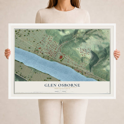 Map of Glen Osborne, Pennsylvania, 24 x 36 inch print in a white wood frame