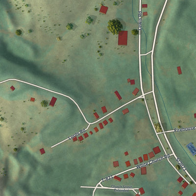 Close-up of the map of Glen Richey, Pennsylvania print showing street and building detail