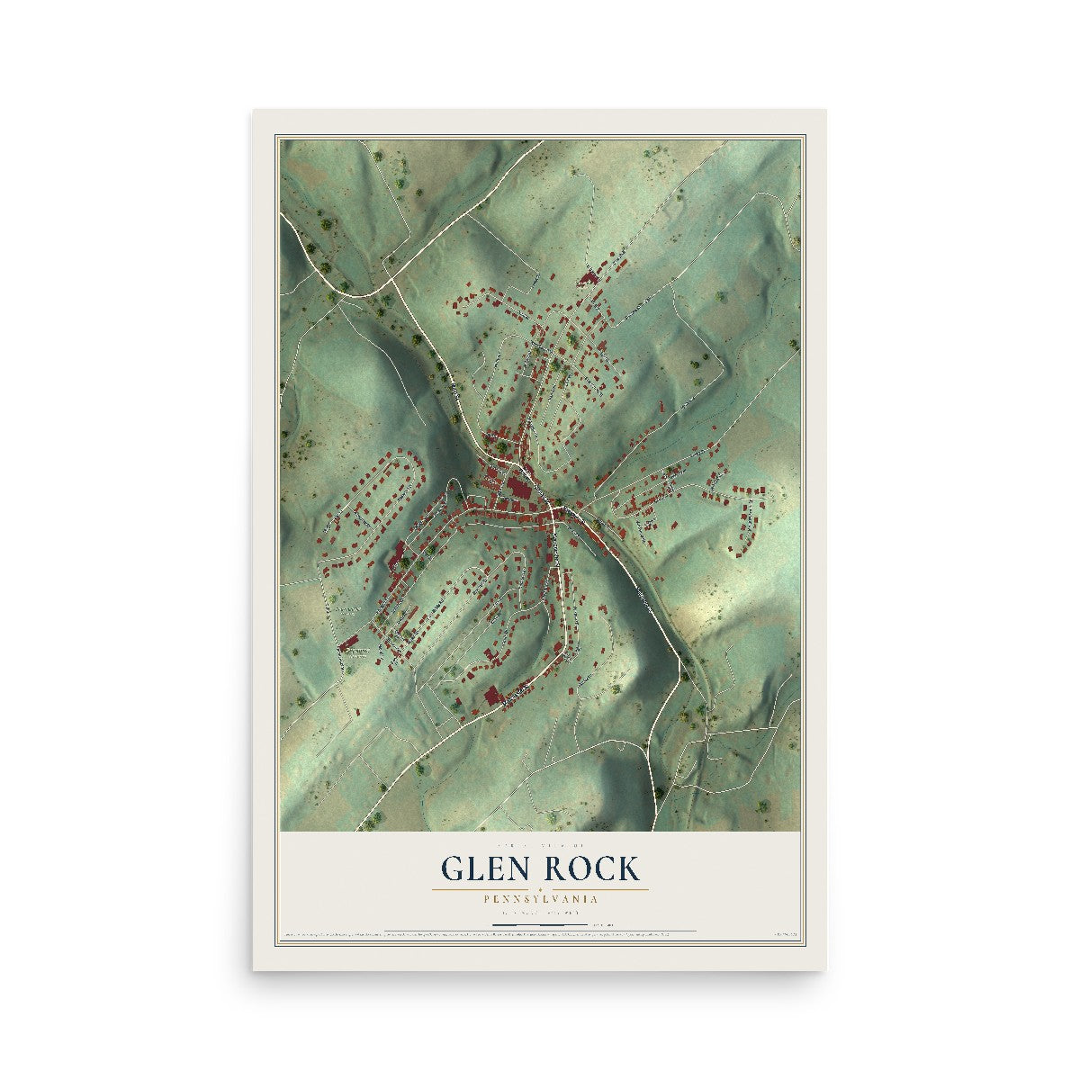 Map of Glen Rock, Pennsylvania, 12 x 18 inch unframed archival matte print