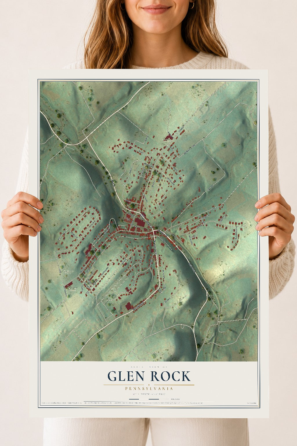 Map of Glen Rock, Pennsylvania, 18 x 24 inch unframed archival matte print