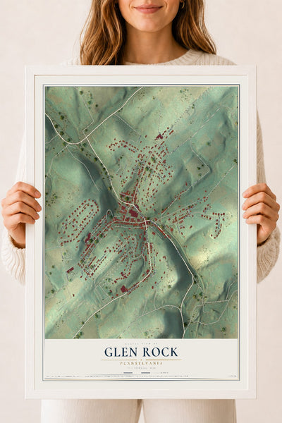 Map of Glen Rock, Pennsylvania, 18 x 24 inch print in a white wood frame