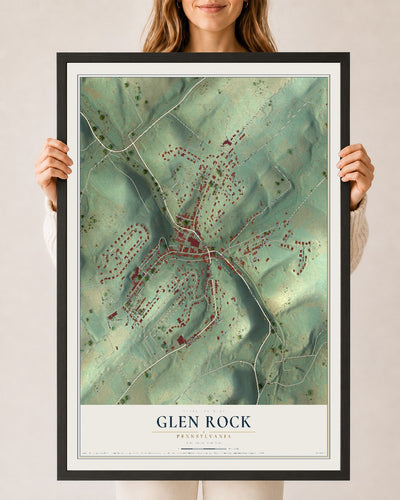 Map of Glen Rock, Pennsylvania, 24 x 36 inch print in a black wood frame