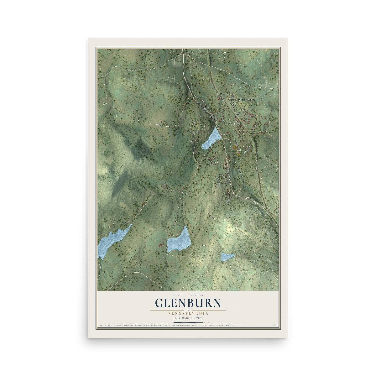 Map of Glenburn, Pennsylvania, 12 x 18 inch unframed archival matte print