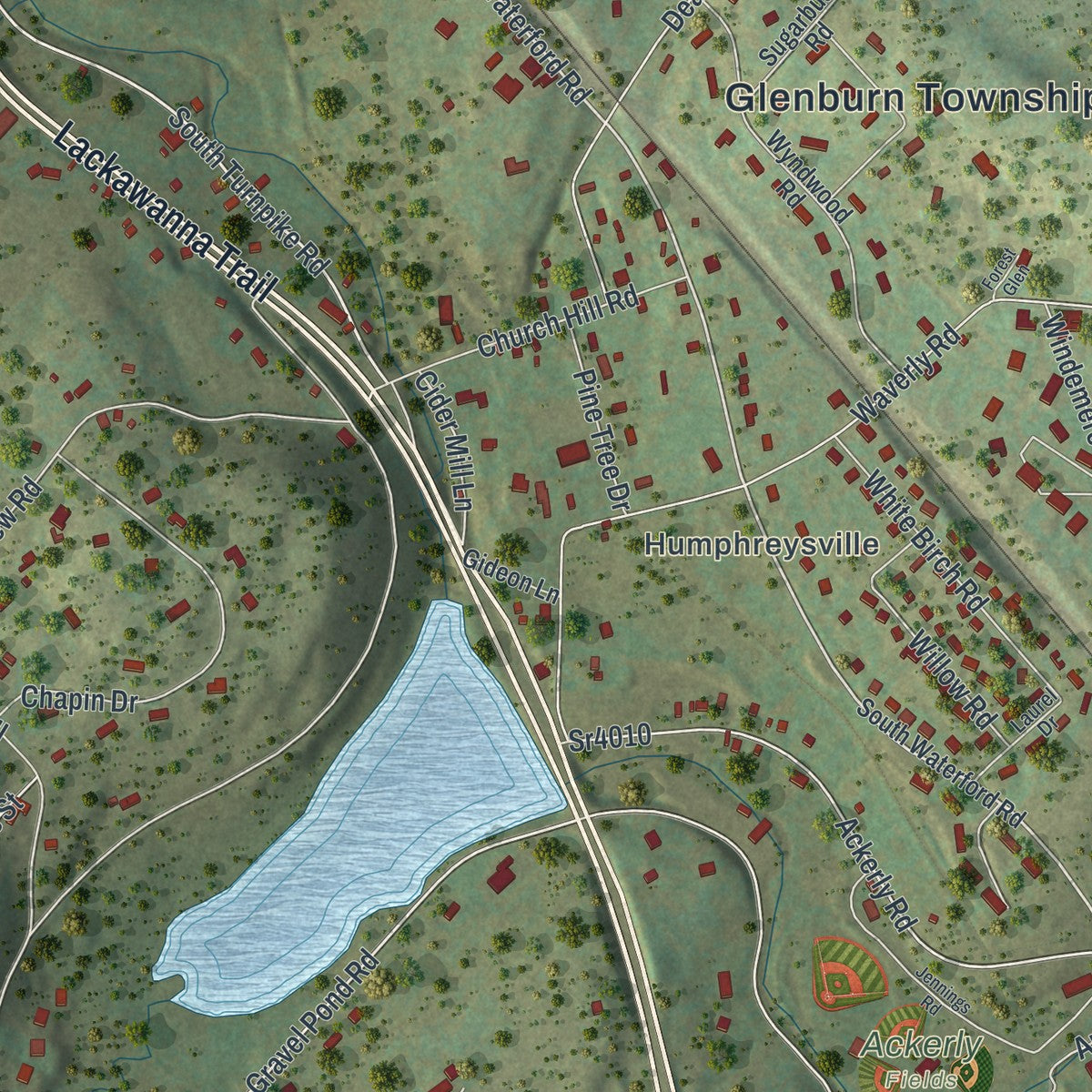 Close-up of the map of Glenburn, Pennsylvania print showing street and building detail