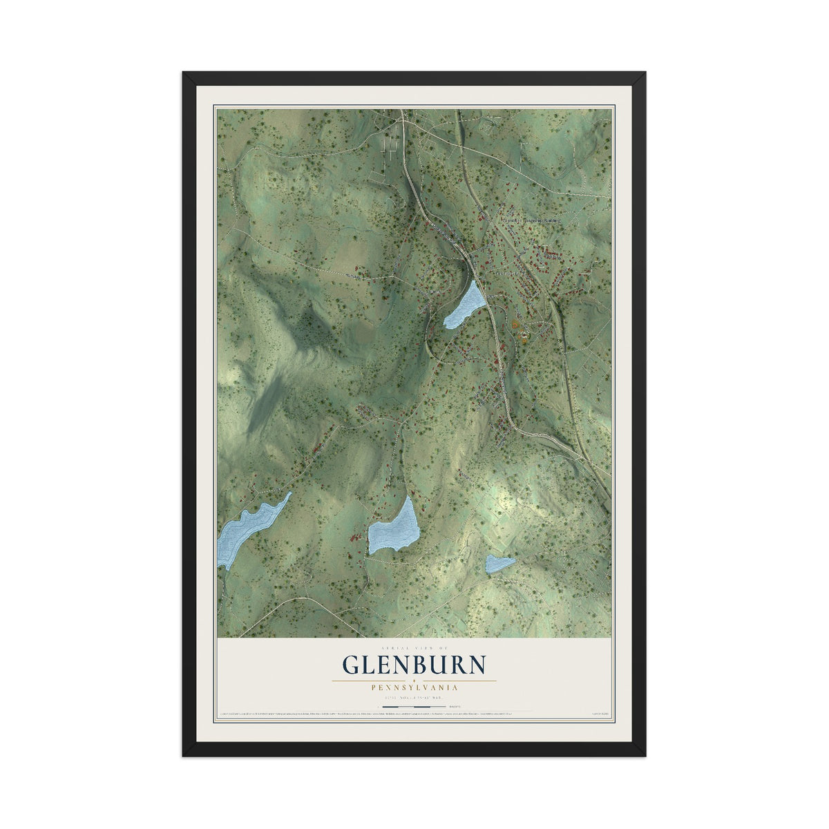 Map of Glenburn, Pennsylvania, 12 x 18 inch print in a black wood frame
