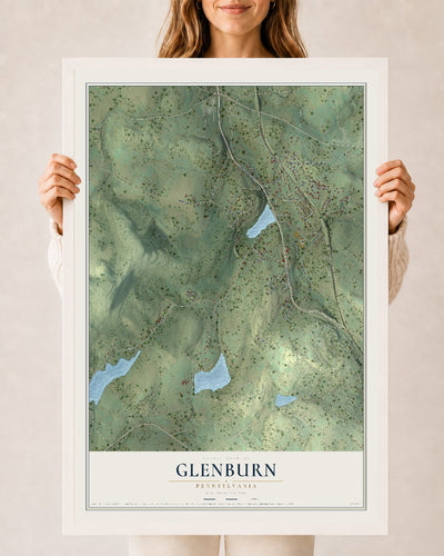 Map of Glenburn, Pennsylvania, 24 x 36 inch print in a white wood frame
