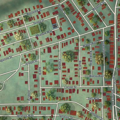 Close-up of the map of Glendale, Pennsylvania print showing street and building detail