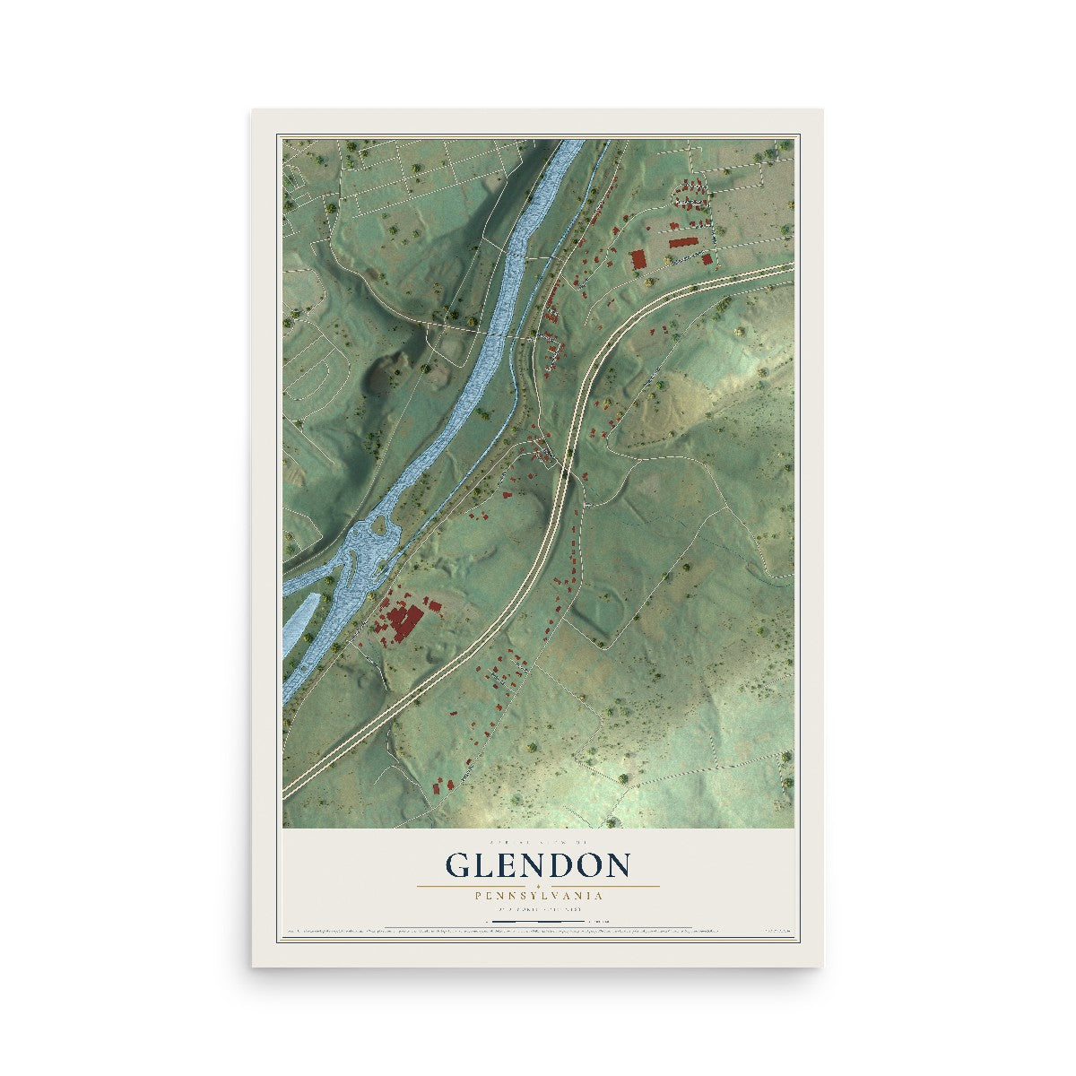 Map of Glendon, Pennsylvania, 12 x 18 inch unframed archival matte print