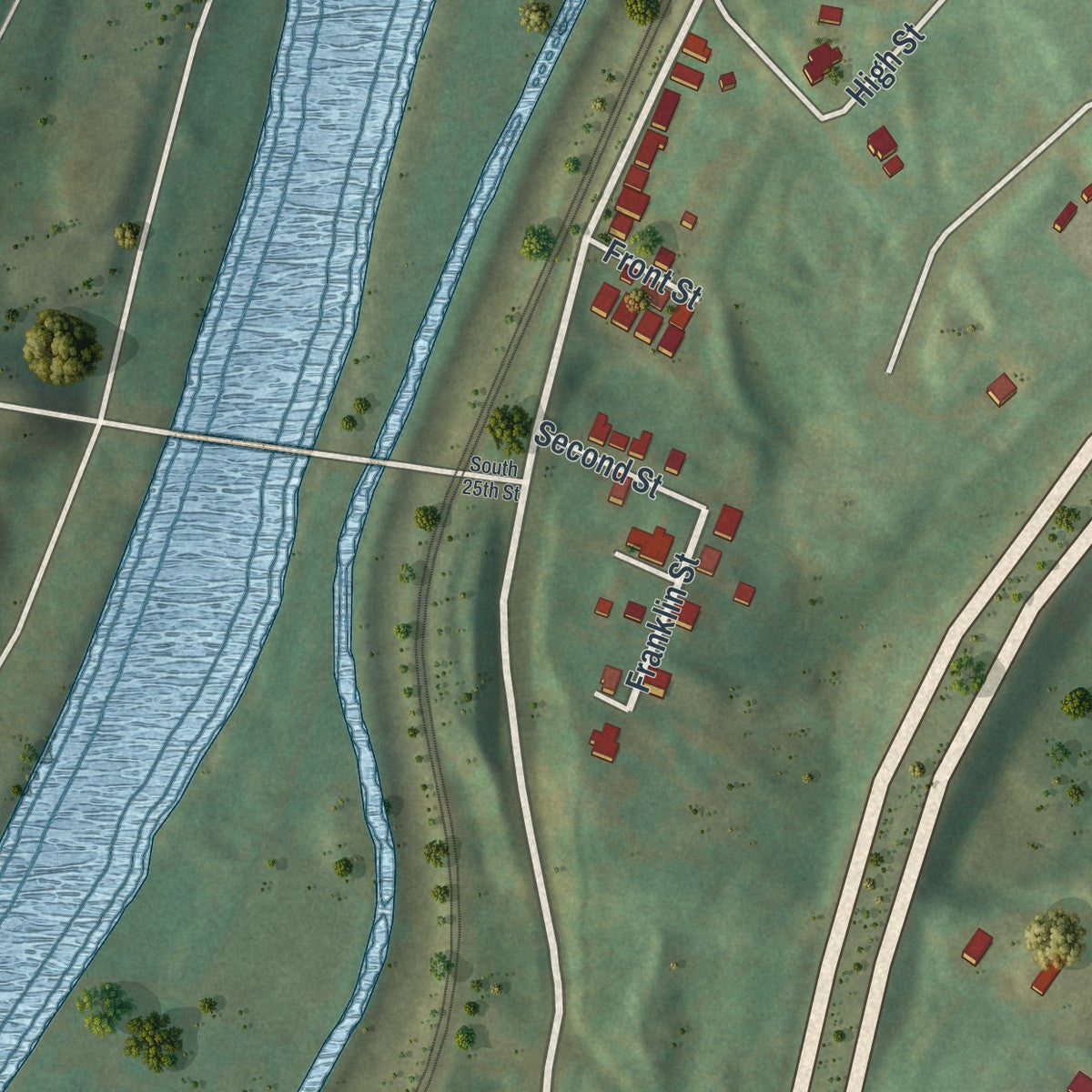 Second close-up of the map of Glendon, Pennsylvania print showing more streets and buildings