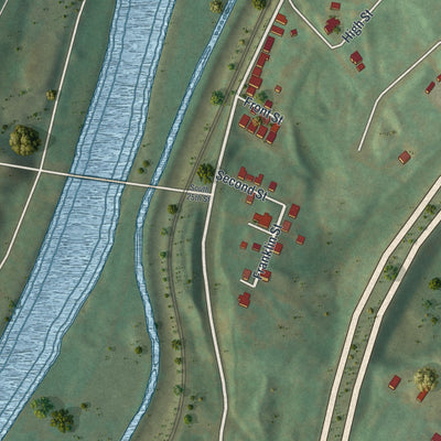 Second close-up of the map of Glendon, Pennsylvania print showing more streets and buildings
