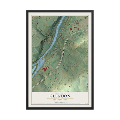 Map of Glendon, Pennsylvania, 12 x 18 inch print in a black wood frame