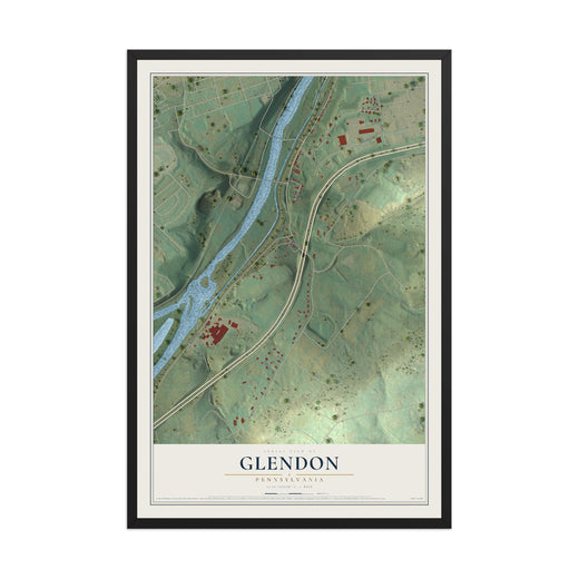 Map of Glendon, Pennsylvania, 12 x 18 inch print in a black wood frame