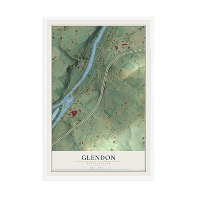 Map of Glendon, Pennsylvania, 12 x 18 inch print in a white wood frame