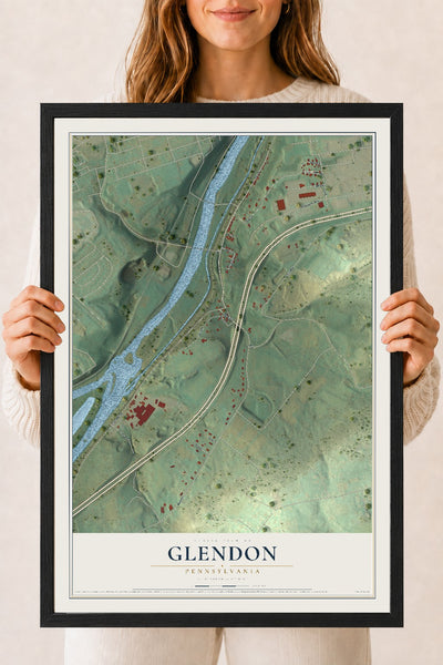 Map of Glendon, Pennsylvania, 18 x 24 inch print in a black wood frame