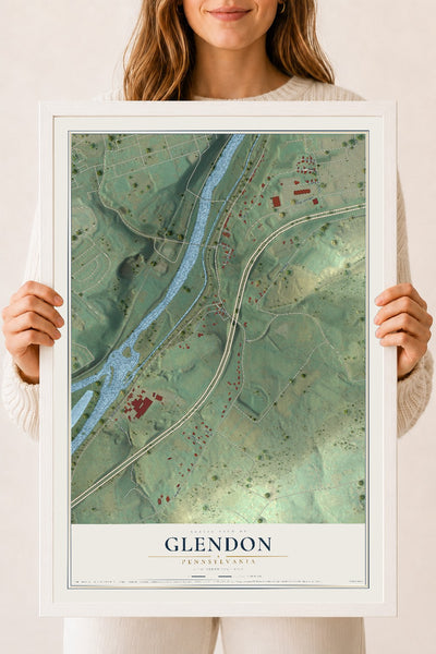 Map of Glendon, Pennsylvania, 18 x 24 inch print in a white wood frame