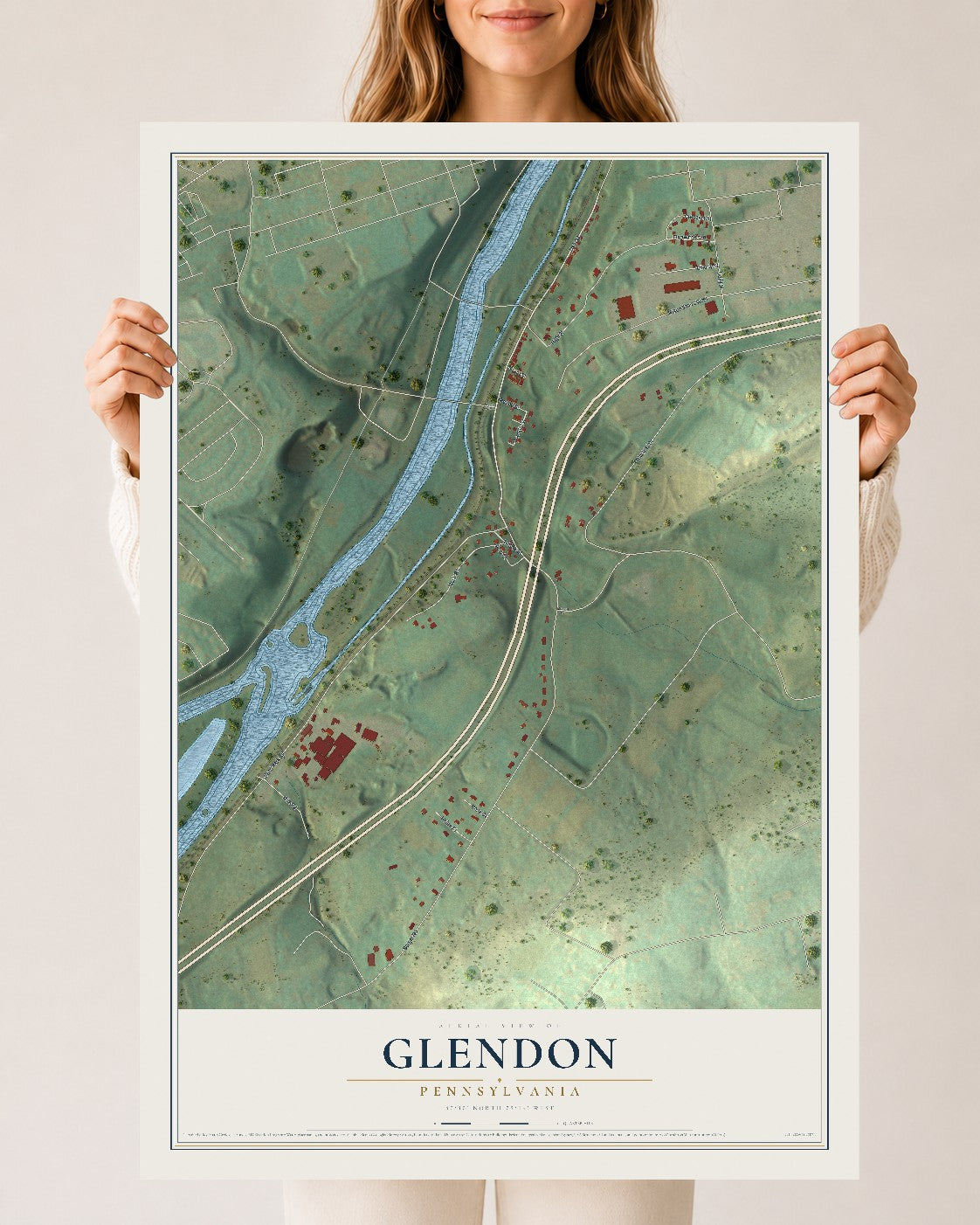 Map of Glendon, Pennsylvania, 24 x 36 inch unframed archival matte print