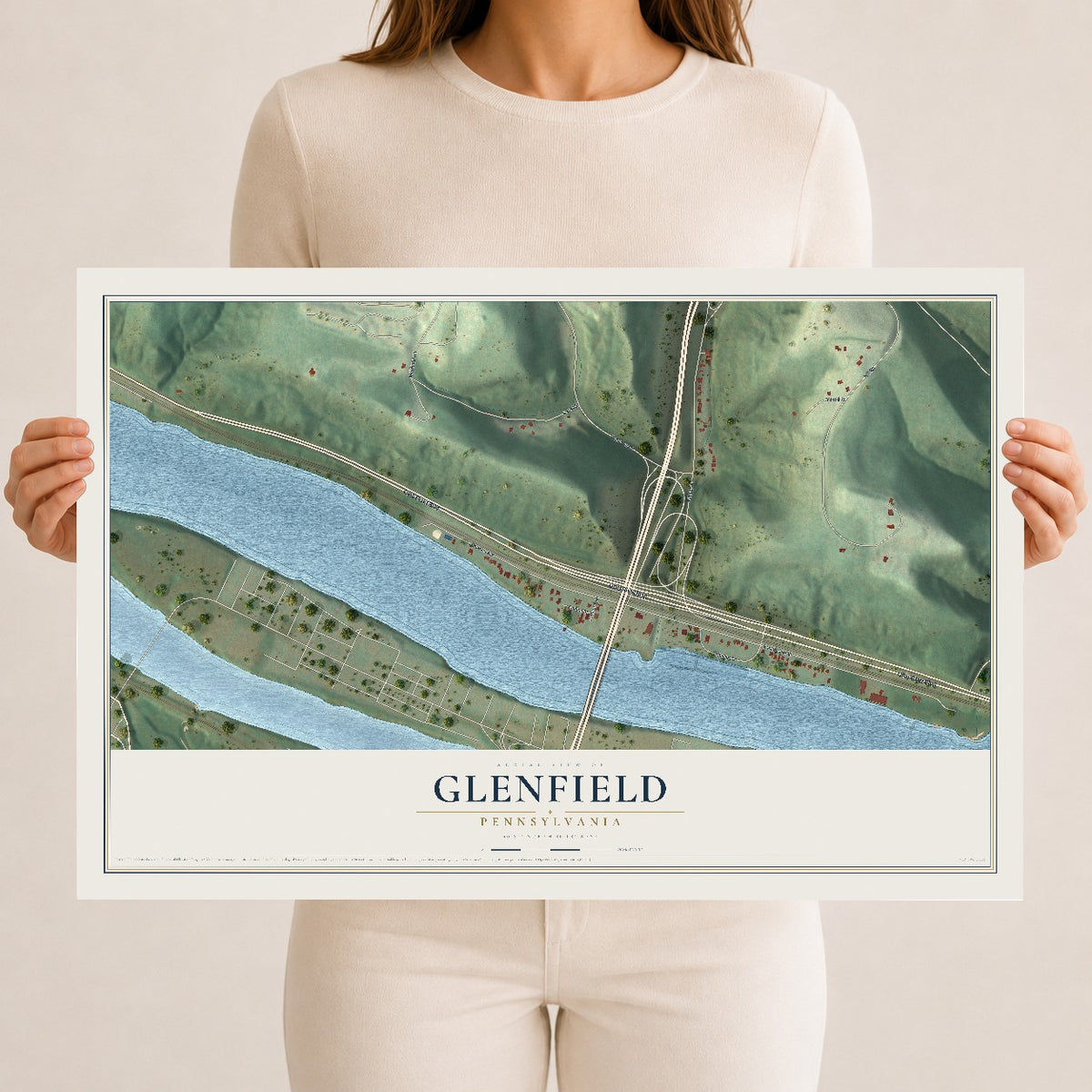 Map of Glenfield, Pennsylvania, 12 x 18 inch unframed archival matte print