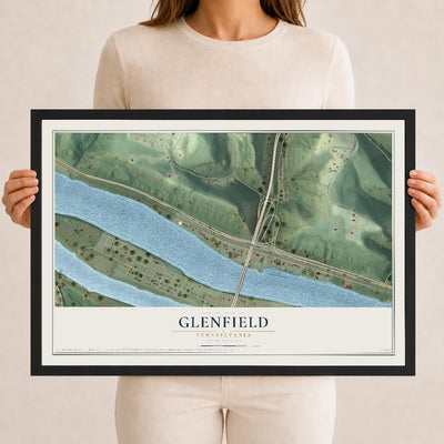 Map of Glenfield, Pennsylvania, 12 x 18 inch print in a black wood frame