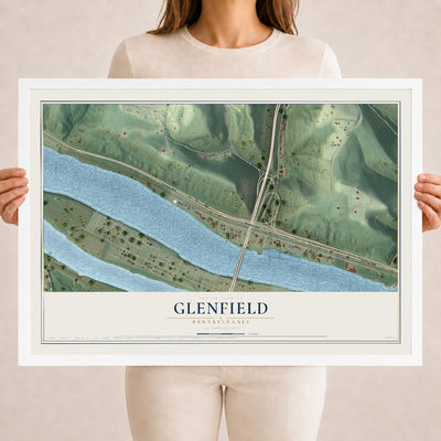 Map of Glenfield, Pennsylvania, 18 x 24 inch print in a white wood frame