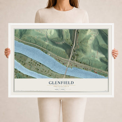 Map of Glenfield, Pennsylvania, 24 x 36 inch print in a white wood frame