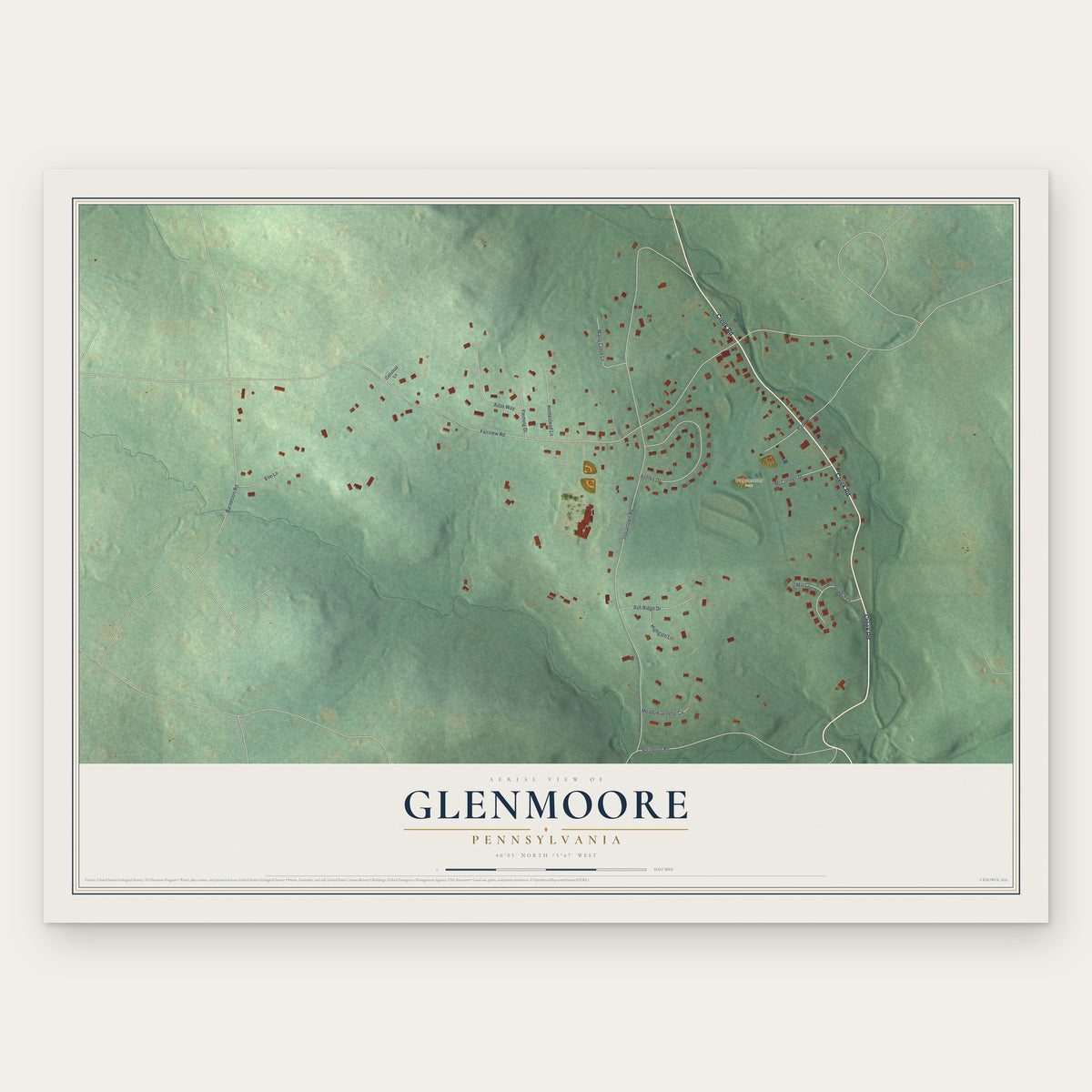 Glenmoore, Pennsylvania map print, the full design
