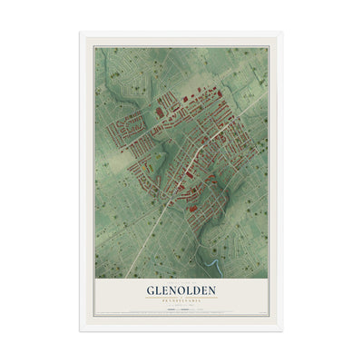 Map of Glenolden, Pennsylvania, 12 x 18 inch print in a white wood frame