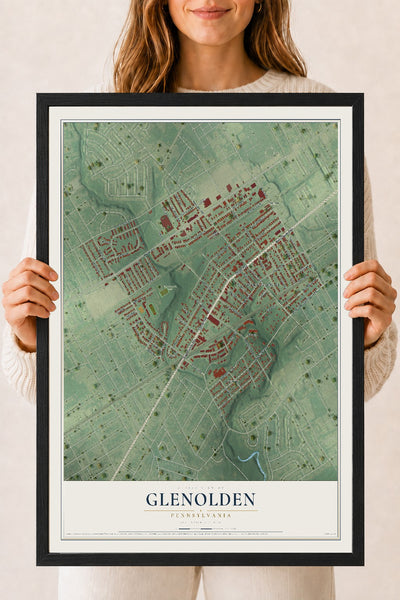 Map of Glenolden, Pennsylvania, 18 x 24 inch print in a black wood frame