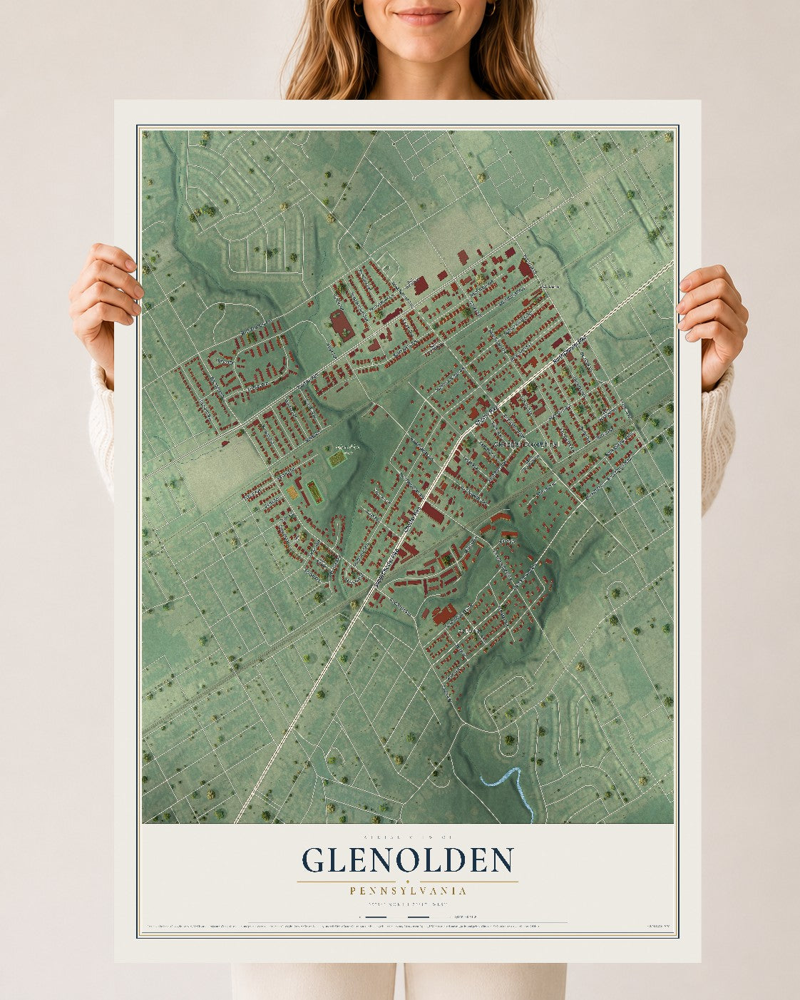 Map of Glenolden, Pennsylvania, 24 x 36 inch unframed archival matte print