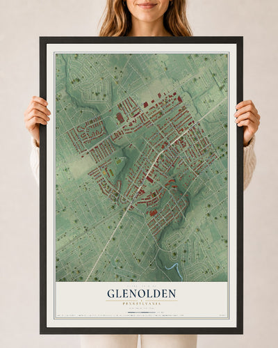 Map of Glenolden, Pennsylvania, 24 x 36 inch print in a black wood frame