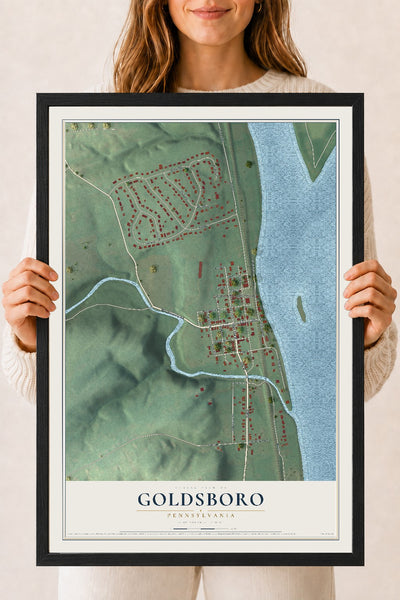 Map of Goldsboro, Pennsylvania, 18 x 24 inch print in a black wood frame
