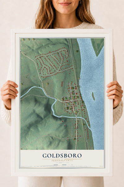 Map of Goldsboro, Pennsylvania, 18 x 24 inch print in a white wood frame