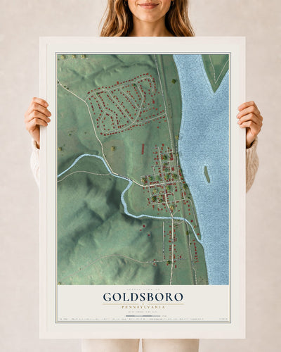 Map of Goldsboro, Pennsylvania, 24 x 36 inch print in a white wood frame