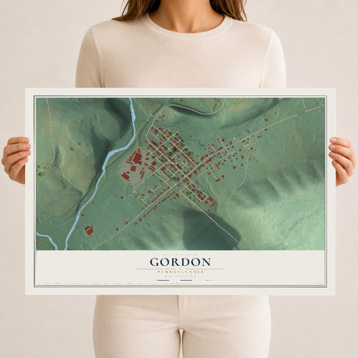 Map of Gordon, Pennsylvania, 12 x 18 inch unframed archival matte print