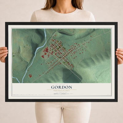 Map of Gordon, Pennsylvania, 18 x 24 inch print in a black wood frame
