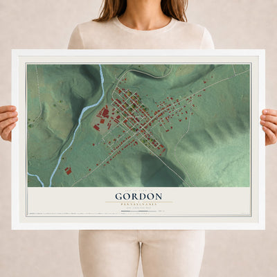 Map of Gordon, Pennsylvania, 18 x 24 inch print in a white wood frame