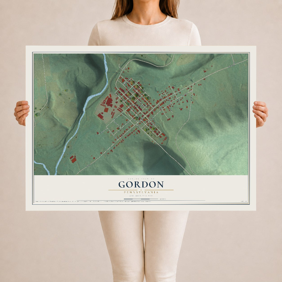 Map of Gordon, Pennsylvania, 24 x 36 inch unframed archival matte print