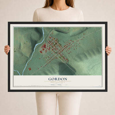 Map of Gordon, Pennsylvania, 24 x 36 inch print in a black wood frame