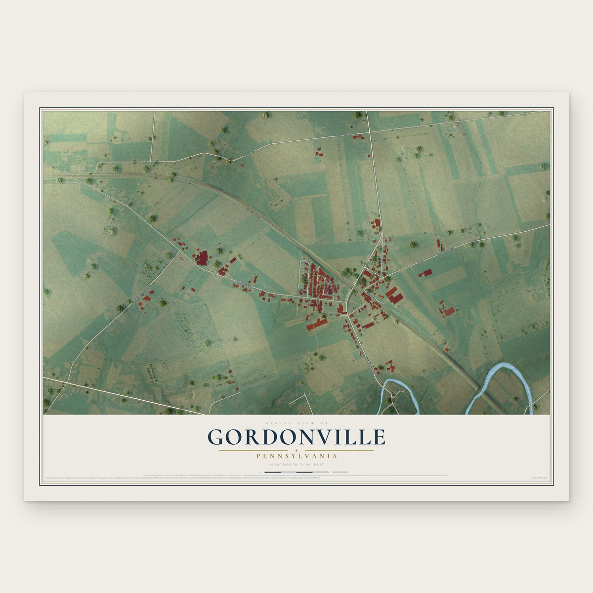 Gordonville, Pennsylvania map print, the full design