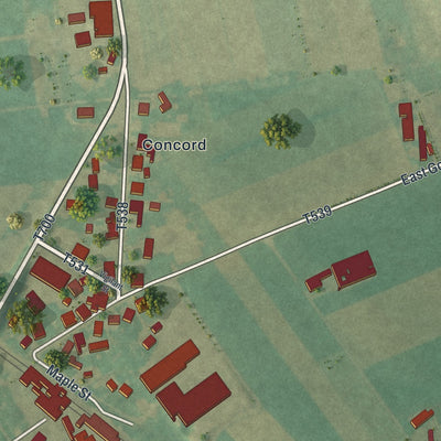 Close-up of the map of Gordonville, Pennsylvania print showing street and building detail