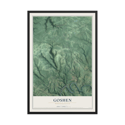Map of Goshen, Pennsylvania, 12 x 18 inch print in a black wood frame
