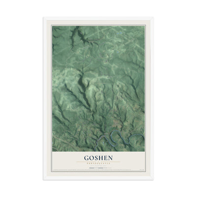 Map of Goshen, Pennsylvania, 12 x 18 inch print in a white wood frame