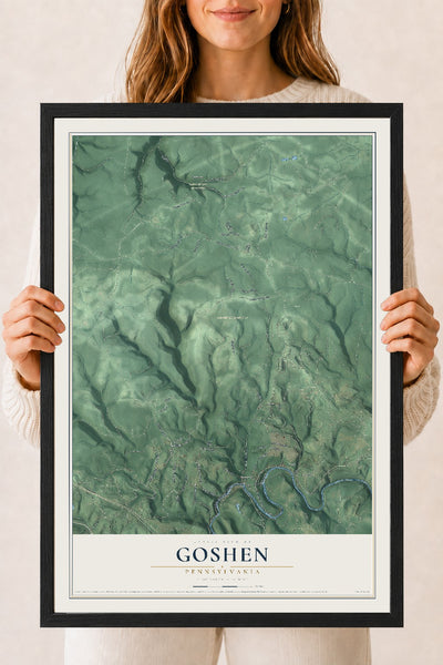 Map of Goshen, Pennsylvania, 18 x 24 inch print in a black wood frame
