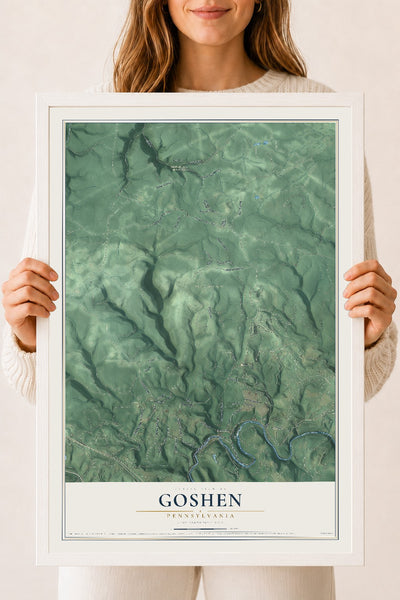 Map of Goshen, Pennsylvania, 18 x 24 inch print in a white wood frame