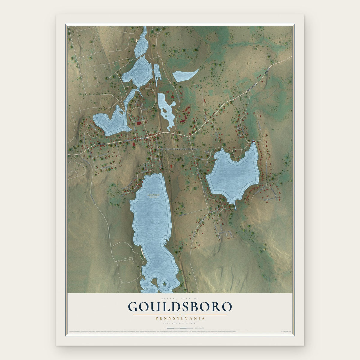 Gouldsboro, Pennsylvania map print, the full design