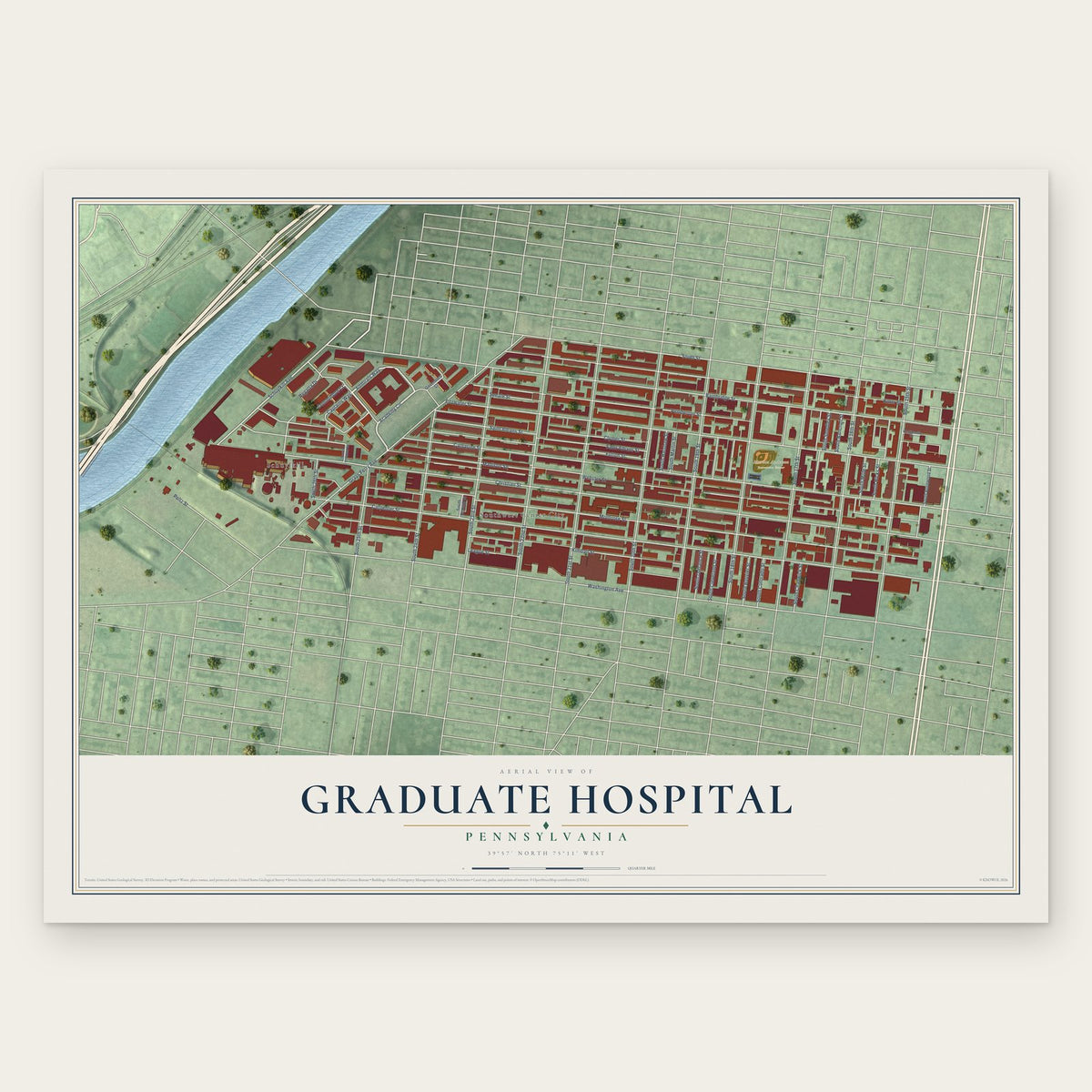 Graduate Hospital, Pennsylvania map print, the full design
