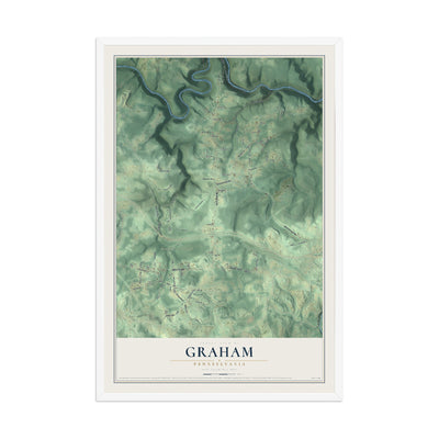 Map of Graham, Pennsylvania, 12 x 18 inch print in a white wood frame